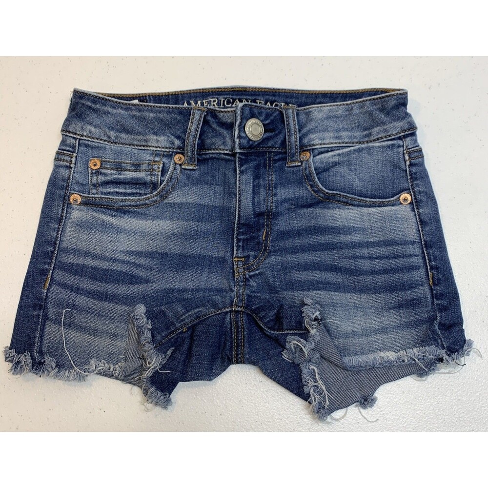 American Eagle Midi Shorts Women’s 00 Super Stretch Whiskers Cut Off Festival